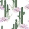 Spring flower seamless pattern with violet succulents, cacti.