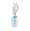 Spring flowering branches and flowers in a bottle. Romantic concept with spring herbs. Minimalistic botanical illustration for pin