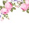 Spring flowers bouquet of color bud garland. Label of lavender with rose flowers.