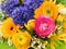 Spring flowers. Bouquet of ranunculus, hyacinth, gerber