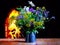 Spring flowers on the fireplace background