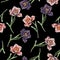 Spring flowers. Flower vintage seamless pattern. Oriental style. Dark tulips on black background.
