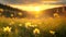 Spring Flowers in Golden Hour Glow: Dreamy Meadow Elegance