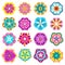 Spring flowers icons. Retro flowers clip art, cute colorful floral stickers, labels and tags, pretty nature florist