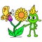 Spring flowers and little creatures swarming, doodle icon image kawaii