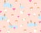Spring flowers seamless pattern on pink background. Cute childlike style holiday background. Design for textile, fabric
