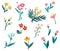 Spring flowers set. Tulips, daisies, roses, chrysanthemums and mimosa. Arrangements for greeting card or invitation design. Vector