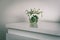 spring flowers in a vase on light table in white room - vintage