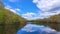 Spring Foliage Still Lake Reflecting White Clouds