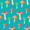 Spring forest russule mushroom seamless pattern.