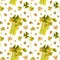 Spring garden leaves of oxalis seamless pattern. Cartoon greens  watercolor illustration.