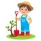 Spring Gardening. Growing Young Gardener. Cute Cartoon Boy With Shovel.