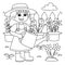 Spring Girl Watering the Flowers Coloring Page