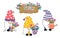 Spring Gnomes Set Design colorful doodle style