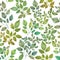 Spring green leaves seamless pattern isolated om white Watercolor botanical illustration fresh vibrant foliage Summer greenery