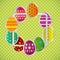 Spring greeting background with Easter eggs. Festive paper image