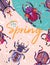 Spring greeting card with decorative beetles. Vector illustration