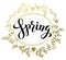 Spring handwritten black brash pen summering Spring in golden wreath Vector illustration