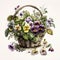 Spring Has Sprung: Cheerful Basket Bouquet of Watercolor Flowers AI Generated