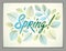 Spring horizontal banner design, vector green and fresh leaves f