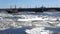 Spring ice drift at Trinity bridge. Saint-Petersburg