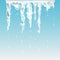 Spring icicles, ice water dripping in the sun. Blue background. Vector illustration.