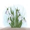Spring illustration with snowdrop flower and leaf