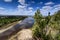 Spring Irkut river sky clouds landscape. View from above, Siberia, Russia