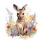 Spring kangaroo watercolor illustration, spring clipart