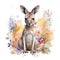Spring kangaroo watercolor illustration, spring clipart