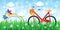 Spring landscape with bike and pinwheels