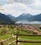 Spring landscape lake Schliersee, view from Unterriss lookout point