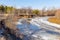 Spring landscape. Movement of floes on the river.