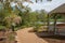 Spring landscape of a path running by a gazebo