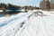 Spring landscape on the river Kymijoki and road, Kouvola, Finland