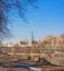 Spring landscape of St. Petersburg. Embankment of the river Bolshaya Nevka. Landmark of the city.