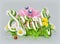 Spring lettering. Grass and flowers. vector icon