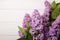 Spring lilac flowers on a white wooden background