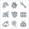 Spring line icons. linear set. quality vector line set such as bug, flowers, cloudy, fence, beehive, wind, shovel, grass