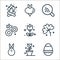 spring line icons. linear set. quality vector line set such as egg, flora, easter bunny, flower, flora, flower, search, turnip