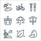 spring line icons. linear set. quality vector line set such as egg, leaf, beach, bird house, umbrella, shopping basket, shovel,