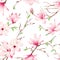 Spring magnolia flowers seamless vector pattern