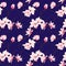 Spring magnolia navy seamless vector pattern