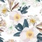 Spring marriage white blossom floral seamless pattern. Vintage background.