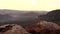 Spring misty daybreak in attractive nature rock empire park Saxony Switzerland.