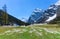 Spring mountain landscape with patches of melting snow, Austria, Tyrol, Karwendel Alpine Park