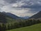 Spring mountain rural landscape. View over Stubaital Stubai Valley near Innsbruck, Austria with village Neder, green