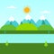 Spring mountains and green picture. vector illustration