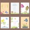 Spring natural floral cards with blossom gardening tools beauty design and nature grass season branch springtime hand