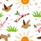 Spring natural floral symbols seamless pattern background vector